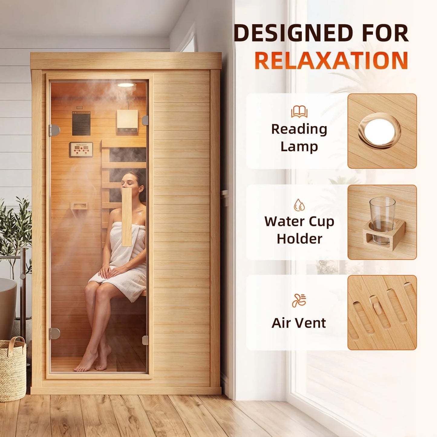 The Haven 1-Person Canadian Hemlock Infrared Home Sauna