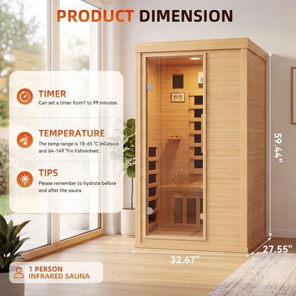 The Haven 1-Person Canadian Hemlock Infrared Home Sauna