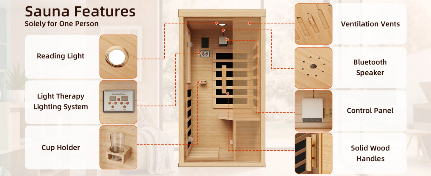 The Haven 1-Person Canadian Hemlock Infrared Home Sauna
