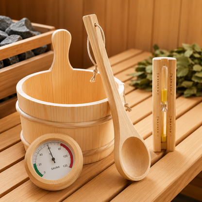 4-Piece Wooden Sauna Accessory Set